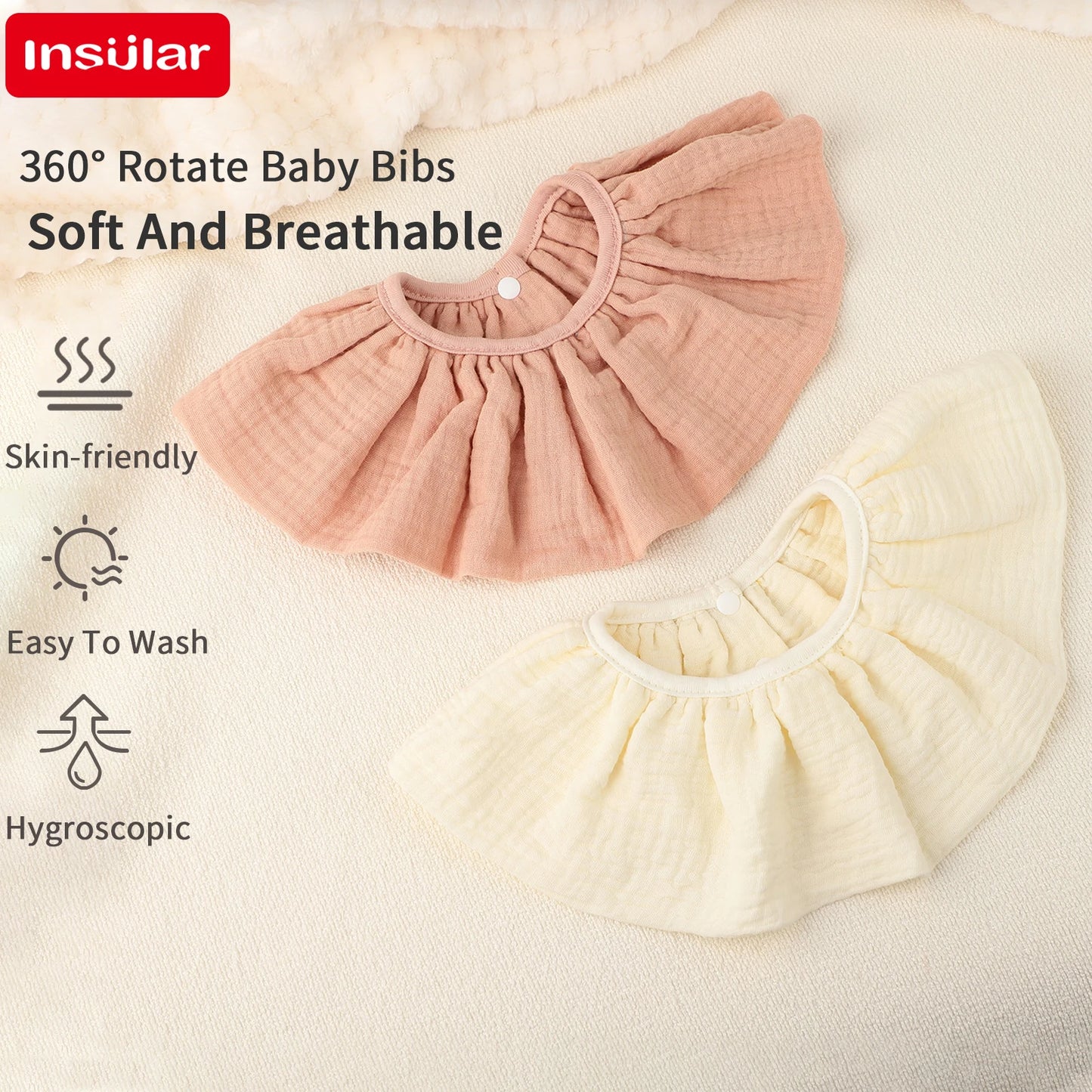 INSULAR 4 Layer Gauze Baby Bibs 100% Cotton Floral Burp Cloths Newborn Skin-friendly Absorbent Infant Towel Breathable 0-1Y