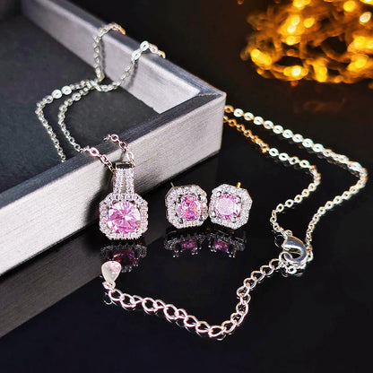 2024 New Trendy Pink Color Earrings and Necklace Pendant Set for Women Anniversary Gift Jewelry Wholesale X1104-E1104