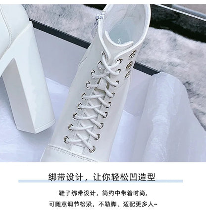 Female Boots Boots For Women Autumn Platform White Black Chunky Super High Heels Ankle High Quality Shoes Woman 2023 Brand New