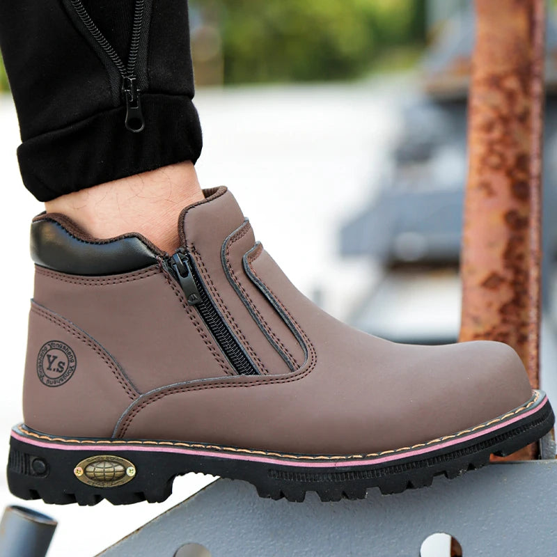 Anti Puncture Anti Smashing Work Boots Safety Steel Toe Shoes Men Waterproof Leather Boots Protective Shoes Safety Men Boots