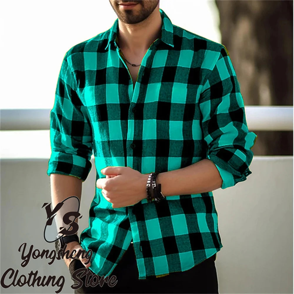 Men's long-sleeved shirt printed shirt plaid casual comfortable handsome commuter large size men's clothing XS-6XL