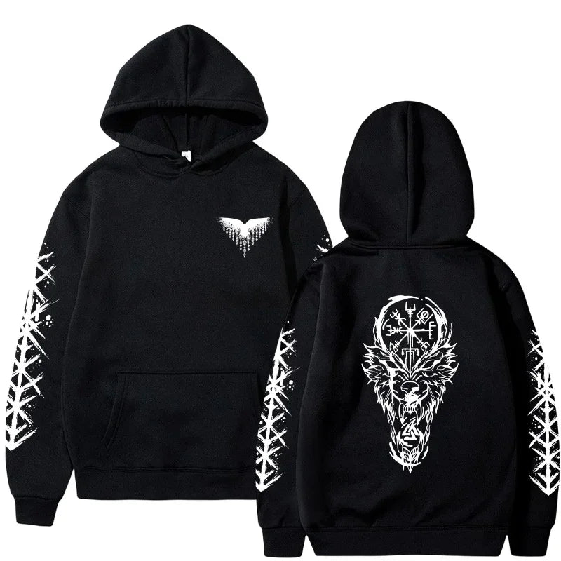 2025 Fashion Ancient Nordic Crow Wolf Men Women Hooded Sweatshirt Autumn Winter Daily Outdoor Vacation Casual Warm Sportswear