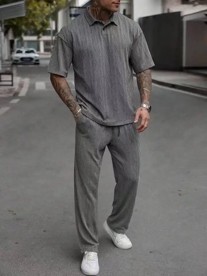 Men's Spring Autumn Seasonal Tie-Dye Patterned Polo Shirt And Pants Set Casual Sporty Holiday Wear Daily  Two-Piece