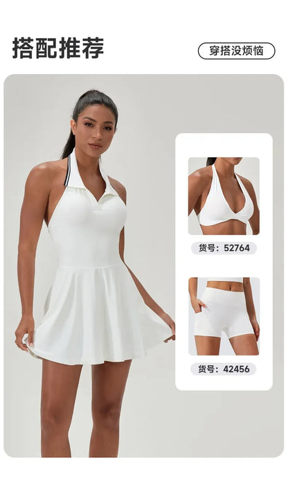 Summer Dress Vest Deep V Hanging Neck Sexy Dress for Women Contrasting Color Lapel Golf Skirt Outdoor Sports Gym Running