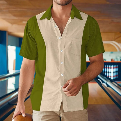 Mens Summer Beach Casual Bowling Button Down Shirt Black Blue Green Grey Lapel Vacation Everyday Front Pocket Outfit