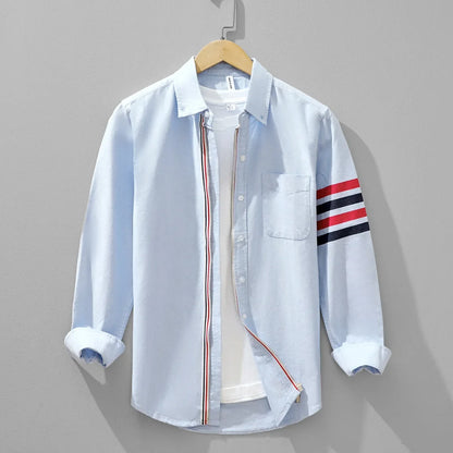 Fashionable Retro Striped Men's Long Sleeve Shirt Casual Handsome Outerwear Korean Style Spring Autumn Wear from Mainland China