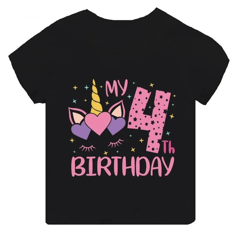 My 1 2 3 4 5 6 7 8 9 Th Years Birthday Unicorn Print Cute Girls Clothes Summer Short Sleeve Kids T Shirt Baby Customize T-Shirts