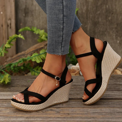 Cross Strap Extreme High Heel Sandals Women Fashion Summer Buckle Platform Sandal Ladies 2025 Anti Slip Wedge Sandals for Woman