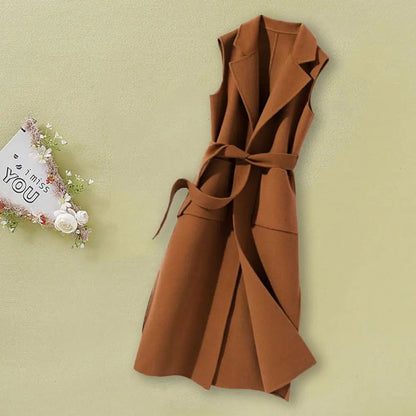 Women Autumn Vest Thermal Turn-down Collar Sleeveless Open Stitch Cardigan Elegant Lady Winter Waistcoat Notch Collar Women Vest