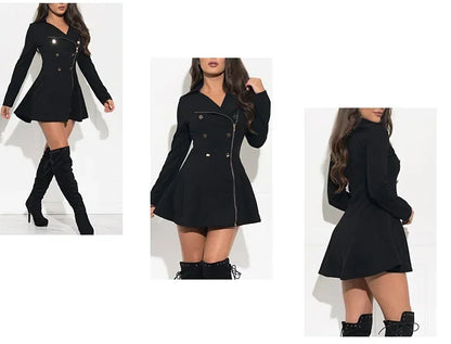 Black Jackets Women Zipper Trench Spring Turn Down Collar Coats Work Elegant Long Y2k Tops Autumn Spring Party Club Button Coats