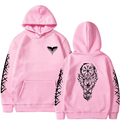 2025 Fashion Ancient Nordic Crow Wolf Men Women Hooded Sweatshirt Autumn Winter Daily Outdoor Vacation Casual Warm Sportswear