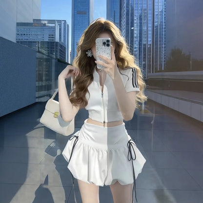 Summer Sportswear Set Women's High Waist Floral Print Short Top And Skirt Two Piece Ensemble Casual Age-defying Fashion