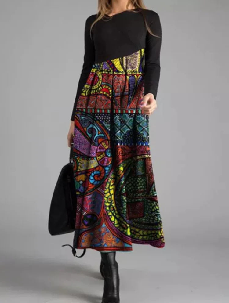 Vintage Women Long Dress V-Neck A-Line Dress 2024 Autumn Elegant Long Sleeves Slim Party Dresses Ladies Casual Loose Vestidos