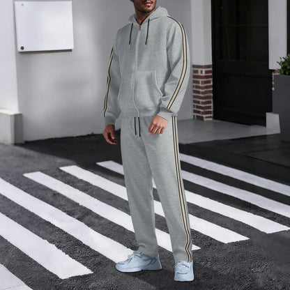 New men's outdoor sports casual hooded cardigan set - autumn fashion trend - pocket lace long-sleeved long pants two-piece set