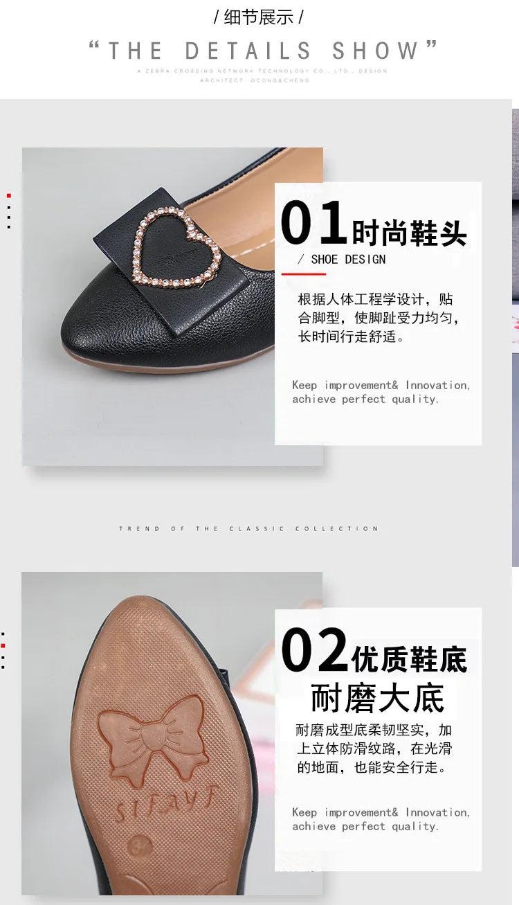 Spring autumn Office Patent Leather Woman Flats Shoes Ballets Metal Buckle Bow Lady Fall Girl Ballerina Dress Pointed Toe Slip