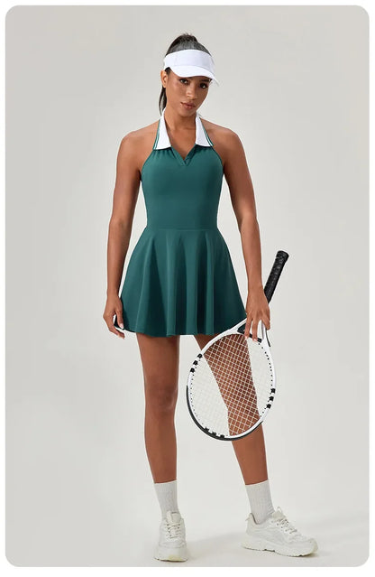 Summer Dress Vest Deep V Hanging Neck Sexy Dress for Women Contrasting Color Lapel Golf Skirt Outdoor Sports Gym Running