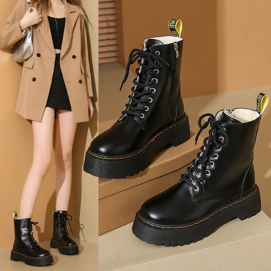 2025 New Women Boots Goth Casual Shoes Woman Leather Chelsea Classic Female Goth Shoes High Platform Boots Women Boots