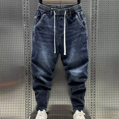High Quality New 2024 Luxury Designer Casual Loose Drawstring Denim Jeans Men Full Length Wide Leg Streetwear Cowboy Harem Pants