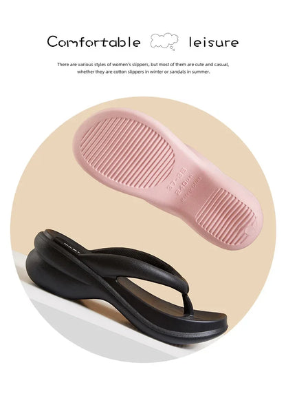 Summer 6CM Women Fashion High Heeled Slippers Female Indoor Casual Wedges Flip Flops Girls Outdoor Beach Thick Platform Sandals