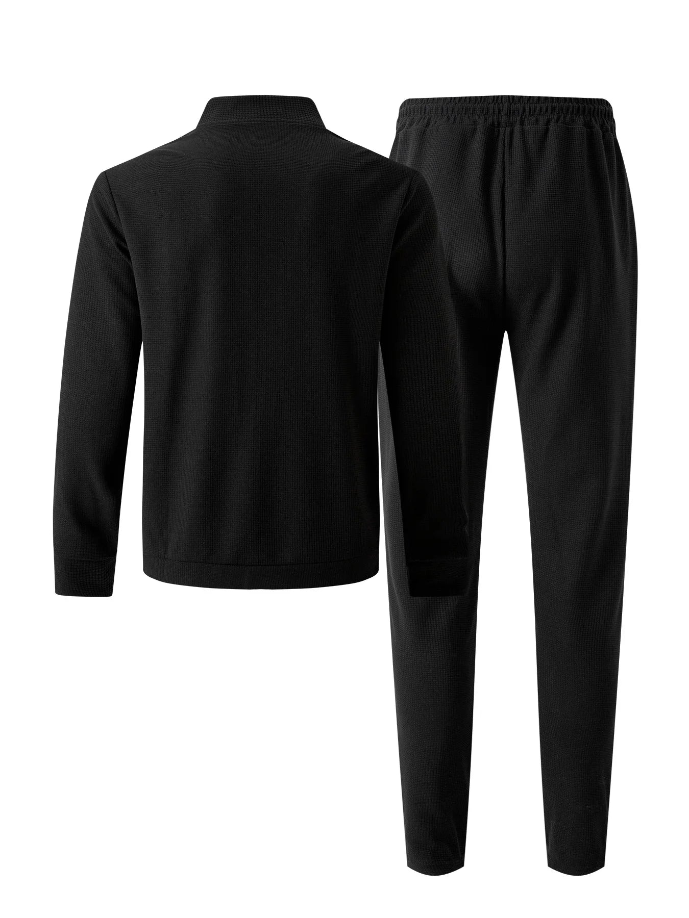 Men's Spring Casual Blazer Set Waffle Baseball Suit round Neck Zipper Long Sleeve Two-Piece Fashion Outfit with Pocket