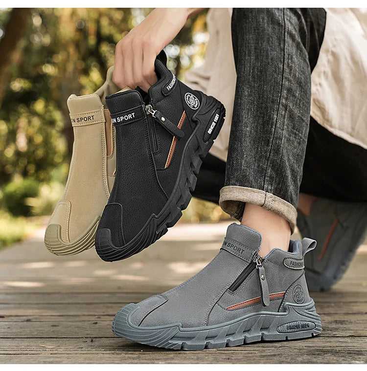 Men's High-Cut Casual Sports Shoes Anti-Slip Wear-Resistant Ankle Boots Outdoor Workwear Footwear for Comfortable Walking