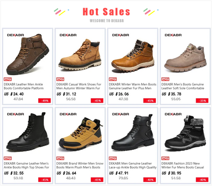 DEKABR Autumn Winter Warm Fur Ankle Boots Business Genuine Leather Mens Boots New Comfortable Soft Handmade Plus Size 48