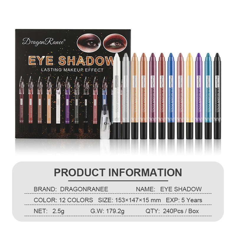 12-Piece Eyeshadow Pen Set, Pearlescent Fine Shimmer, Delicate and Silky, Non-Smudging, Multi-Use, High-Gloss Contouring, One-Swipe Application, Eye-Enhancing, Waterproof, Long-Lasting, Versatile Eyeshadow