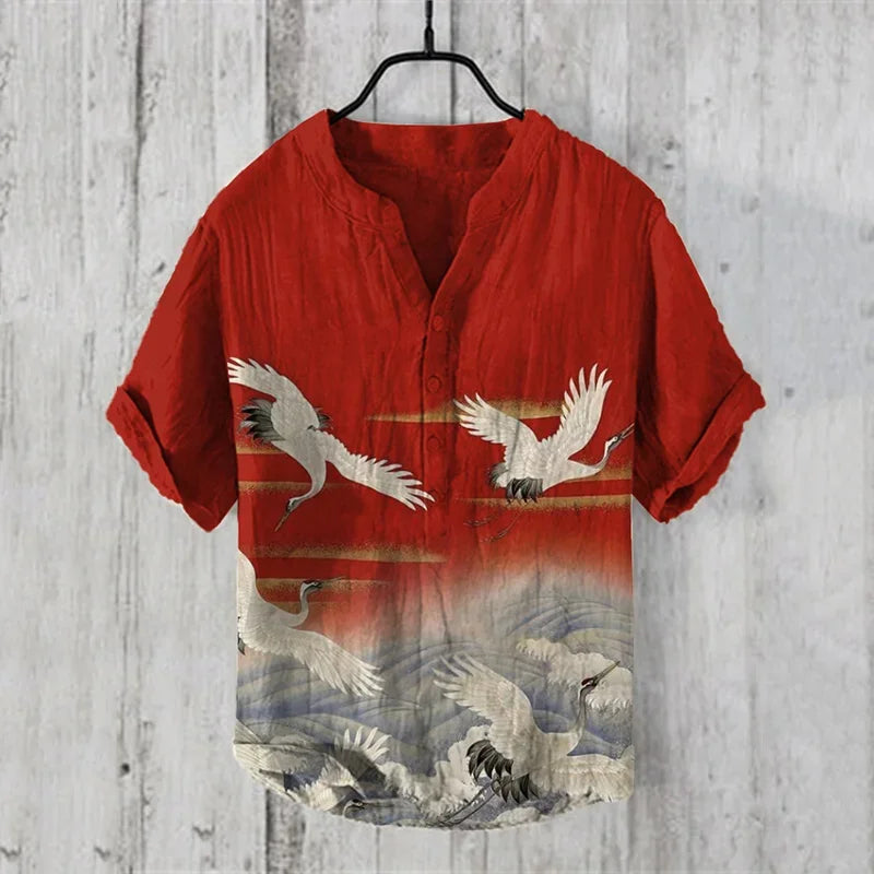 Men's linen short sleeved shirt, summer Chinese retro casual shirt