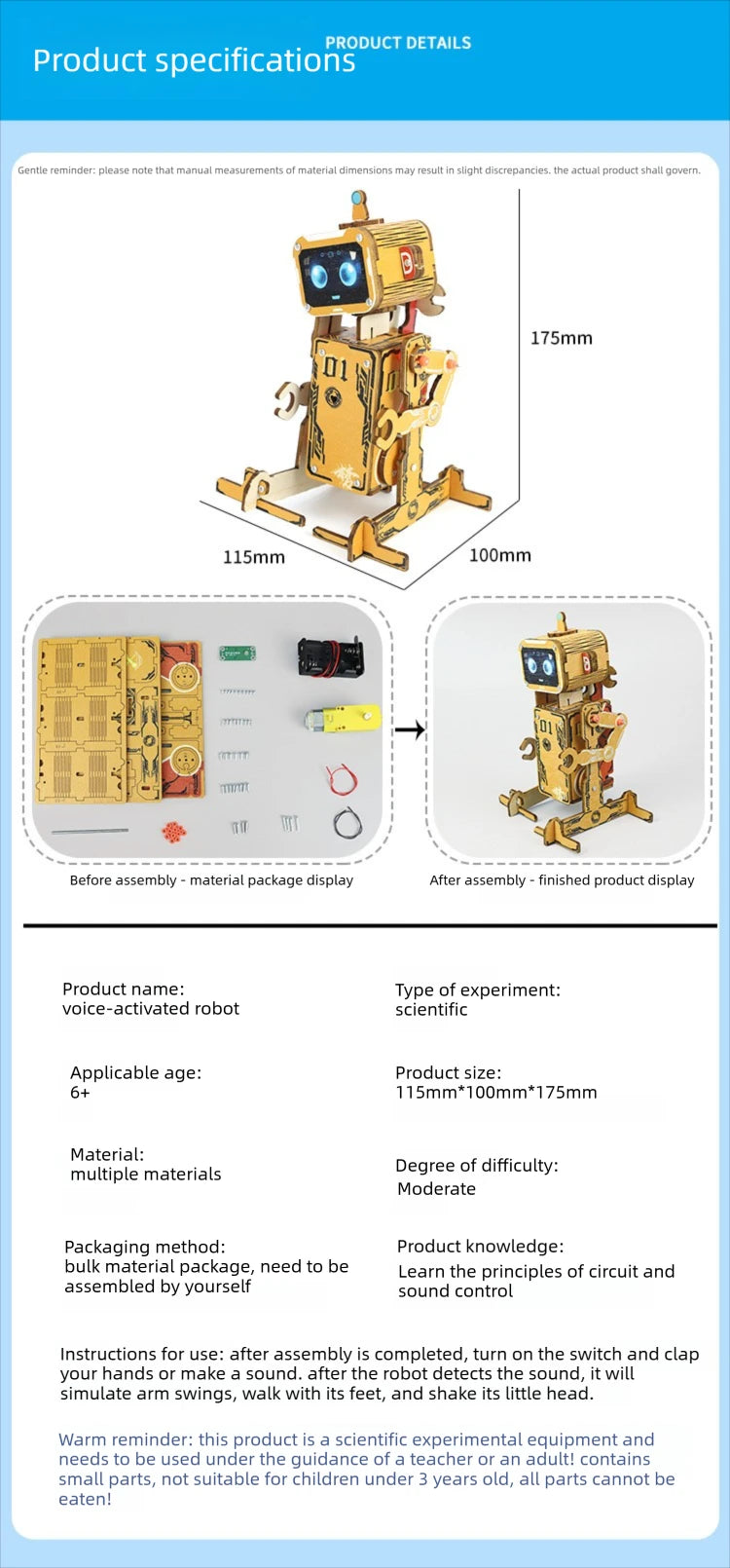 DIY Electric Voice Controlled Robot DIY Science Experiment Kit & Education Model Toy For Children Gift Toy Project