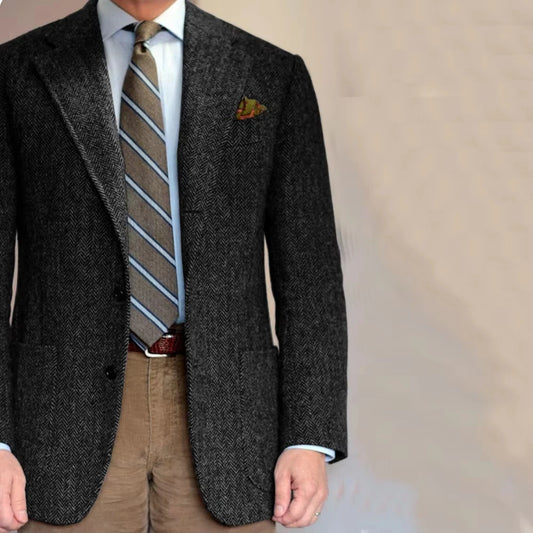 Dark Gray Business Suits Blazer Men Herringbone Notch Lapel Tuxedo Jacket Wedding Prom Party Grooms For Autumn Winter