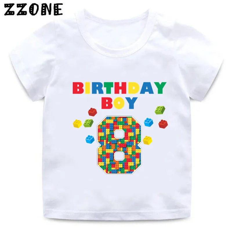 Master Builder Blocks Building Print Funny Boys Clothes 1 2 3 4 5 6 7 8 9 Years Happy Birthday Kids T shirt Baby Girls T-Shirts