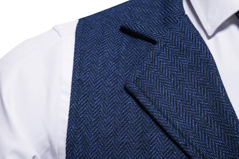New Men's Retro Lapel Vest Herringbone Coarse Tweed Pockets Suit Vest British Casual Vintage Gentleman Leisure Party Bar Banquet