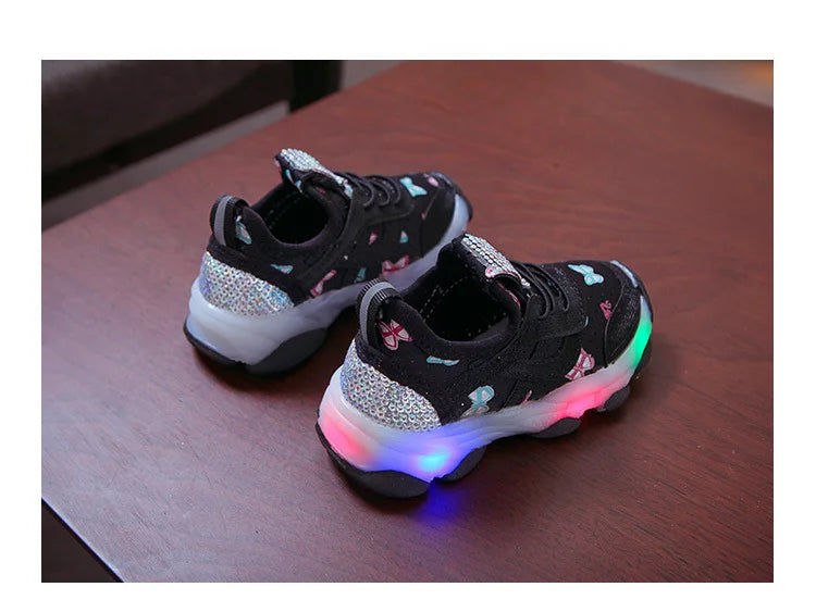 Kid Shoes Children's LED Shining Shoes 2023 Spring New Boys Sports Shoes Girls Elastic Fabric Sequins Casual Shoes Zapatillas