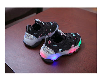 Kid Shoes Children's LED Shining Shoes 2023 Spring New Boys Sports Shoes Girls Elastic Fabric Sequins Casual Shoes Zapatillas
