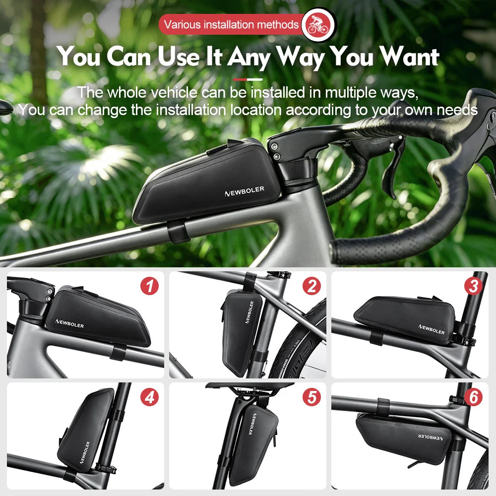 NEWBOLER Bike Bag 1.5L Portable Frame Front Tube Cycling Bag MTB Road Bicycle Pannier Bag Large Capacity EVA Cycling Bag