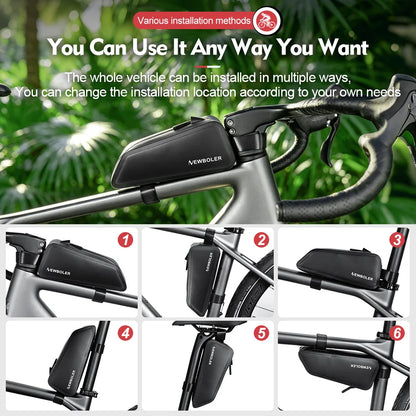NEWBOLER Bike Bag 1.5L Portable Frame Front Tube Cycling Bag MTB Road Bicycle Pannier Bag Large Capacity EVA Cycling Bag