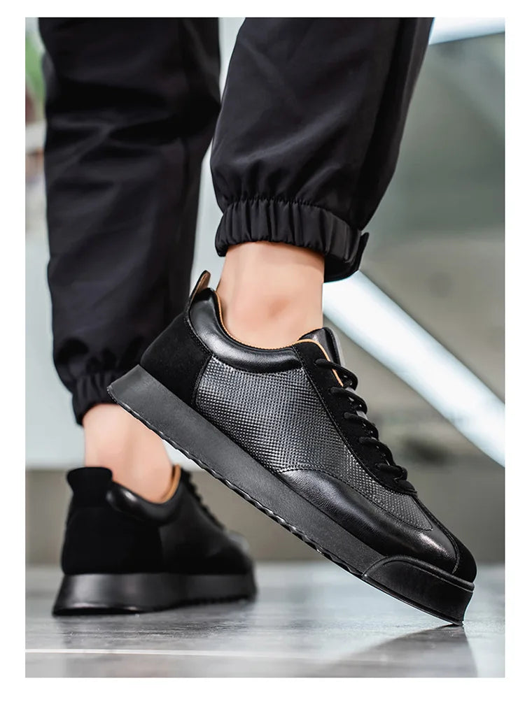 Mens Unique Skate Shoes Platform Comfort Black Casual Sneakers All-Match Thick Sole Design for Urban Street Style Versatile Wear