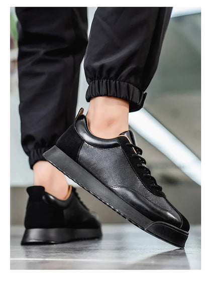 Mens Unique Skate Shoes Platform Comfort Black Casual Sneakers All-Match Thick Sole Design for Urban Street Style Versatile Wear