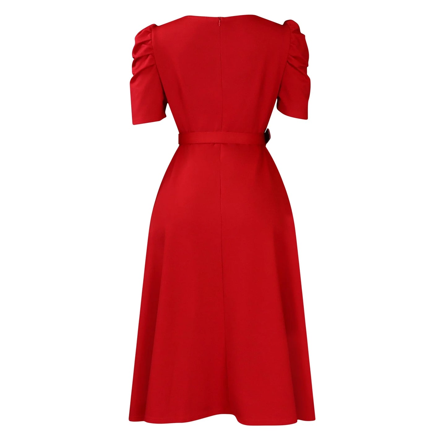 Elegant Party Dresses for Women V Neck Short Sleeve Belt Waisted Pleated Mid Calf Luxury Birthday Dinner Vestidos Mujer Dress OL