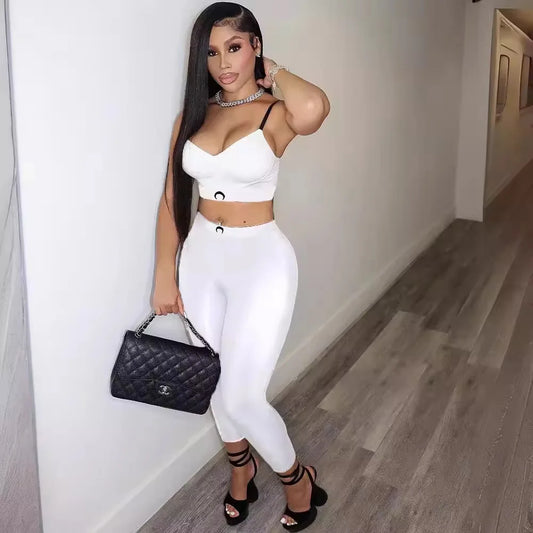 2 Piece Sets Women Camisole Top Pencil Pants Suit Sleeveless Vest Backless Elastic Waist Trousers Summer Sexy Outfits 2025