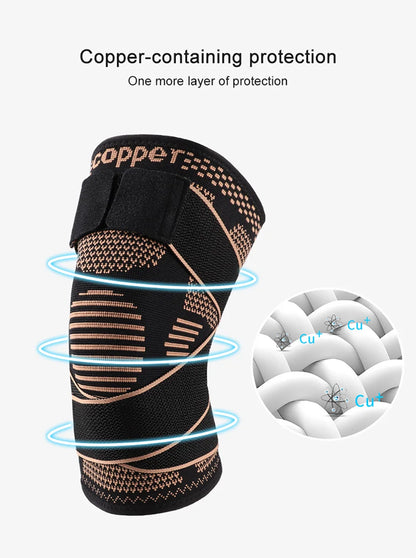 GOBYGO Sports Copper Ion Strap Knee Pads Fitness Jump Rope Basketball Running Gear Non-slip Knitted Nylon Knee Pads Men Women