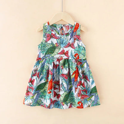 Girls Casual Dresses Flower Printing Sleeveless Casual Dress Toddler Clothes Flower Girl Dresses 2 To 8 Years