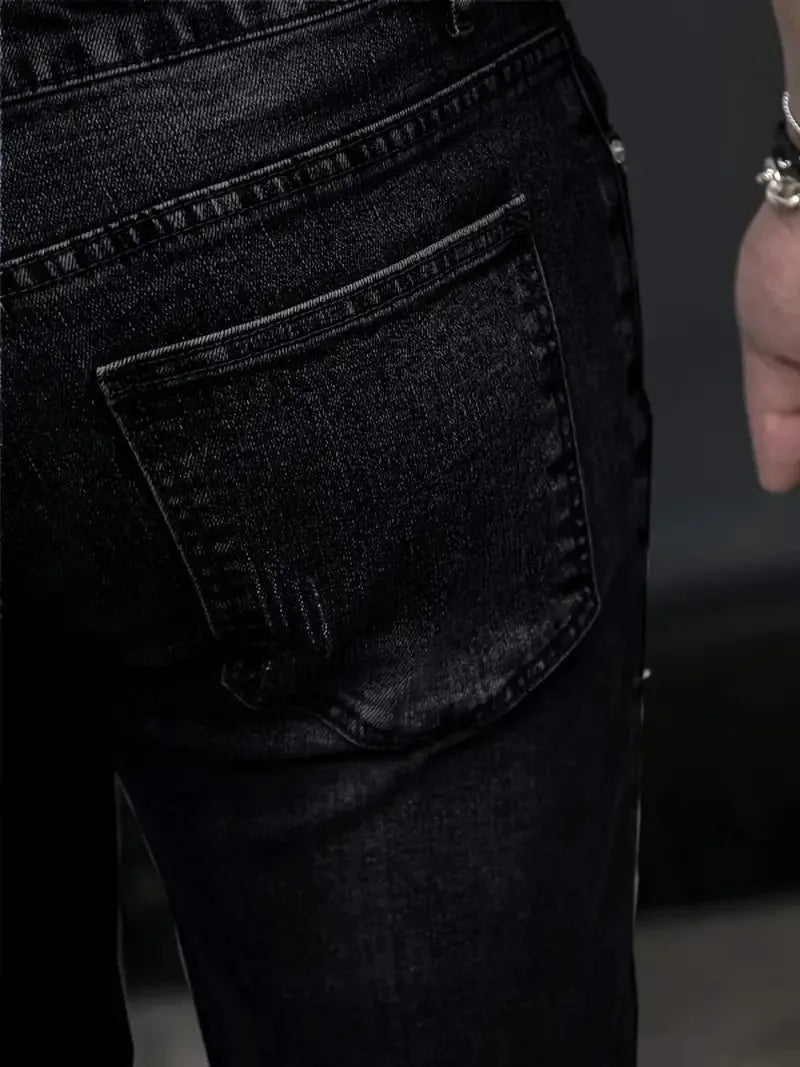 Autumn New Men's Stretch Jeans European American Fashion Casual Vintage Washing Feet Elasticity Denim Trousers Male