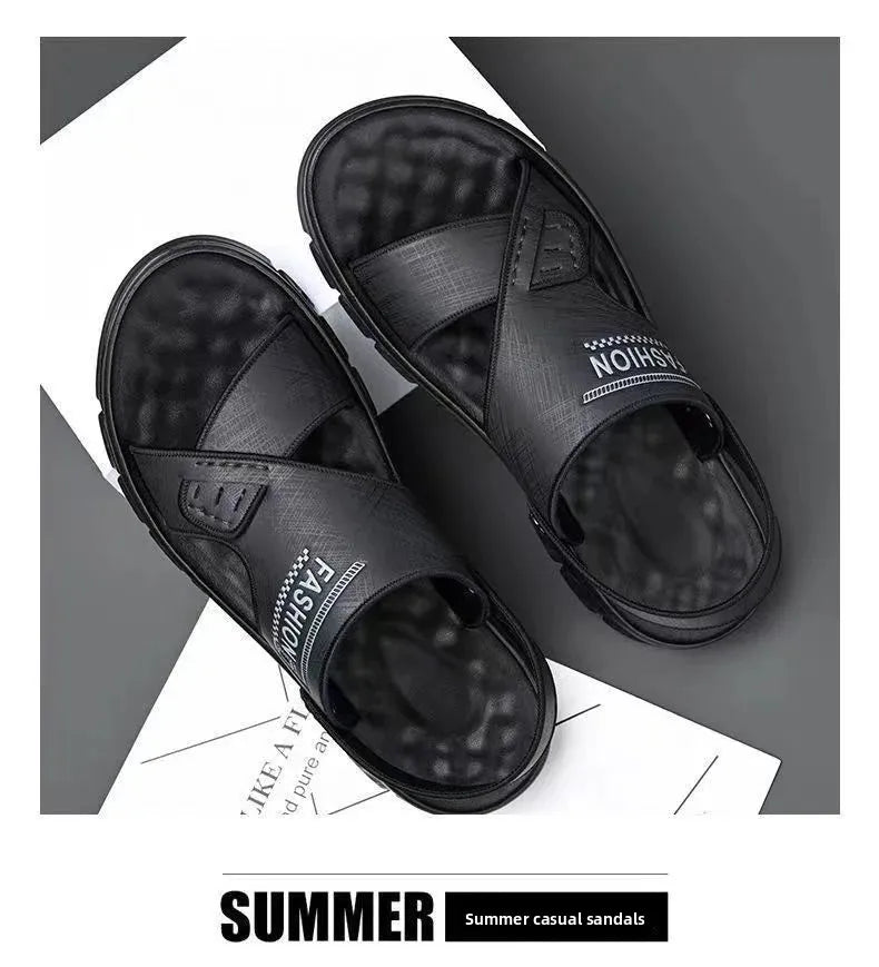 Men's Summer Thickened Anti-slip Wear-resistant Breathable Beach Sandals Driving Beachside Slip-On PVC Material Adult Footwear