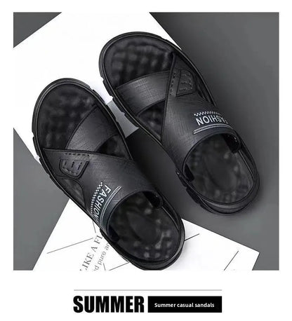 Men's Summer Thickened Anti-slip Wear-resistant Breathable Beach Sandals Driving Beachside Slip-On PVC Material Adult Footwear
