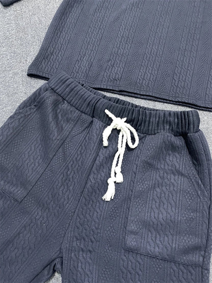 2024 Spring and Summer Casual Shorts Set Knitted Two Piece Men's V-neck Short Sleeve T-shirt and Shorts Street Wear Knitted Set