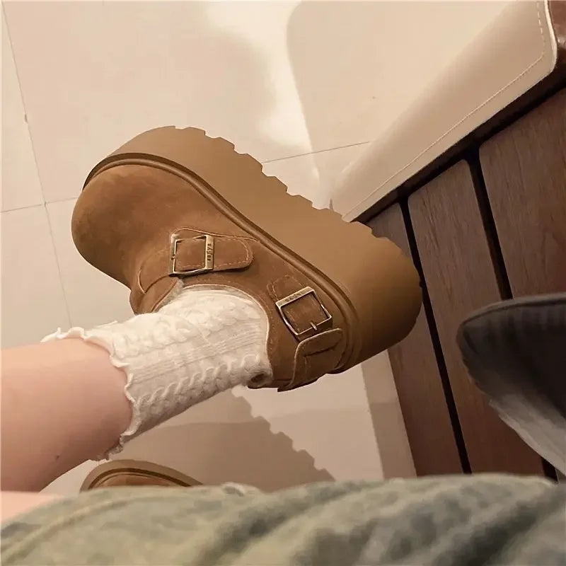 Women's Thick Bottomed Slip-On Flats Fleece Lined Cotton Shoes Spring Autumn Casual Comfortable Flat Heel Warmth Enhancing