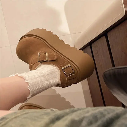 Women's Thick Bottomed Slip-On Flats Fleece Lined Cotton Shoes Spring Autumn Casual Comfortable Flat Heel Warmth Enhancing