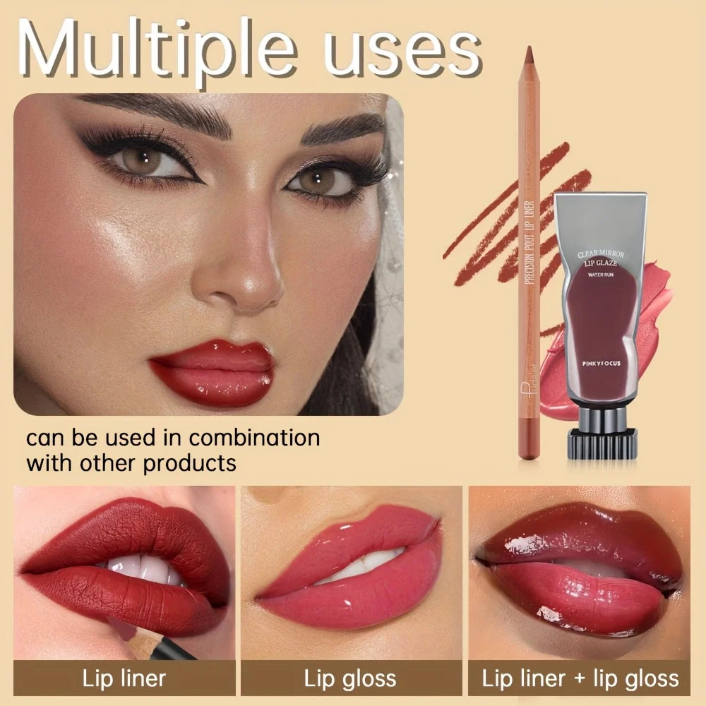 2pcs set of moisturizing and moisturizing lip gloss and durable waterproof lipliner set - high color lipstick, glossy texture