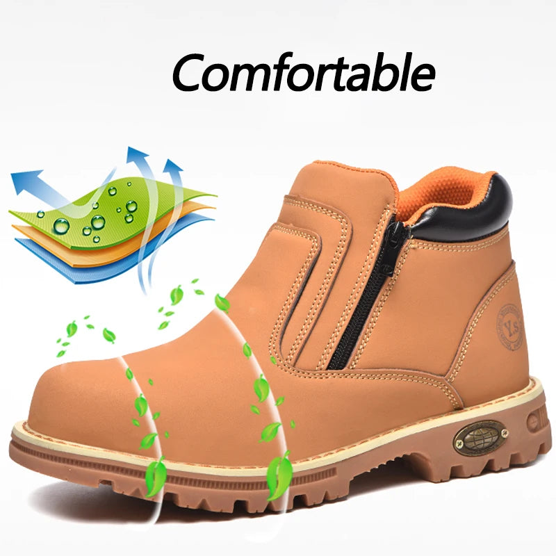 Anti Puncture Anti Smashing Work Boots Safety Steel Toe Shoes Men Waterproof Leather Boots Protective Shoes Safety Men Boots